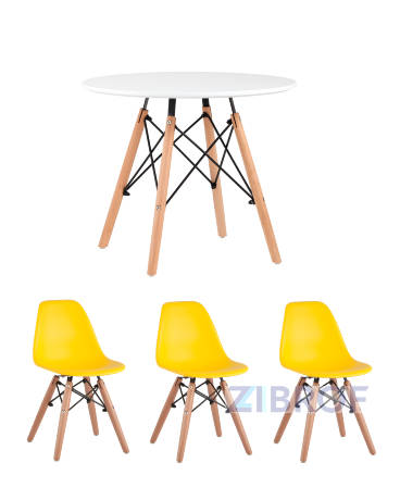 Комплект мебели детский стол Eames белый, 3 стульчика желтые в Самаре